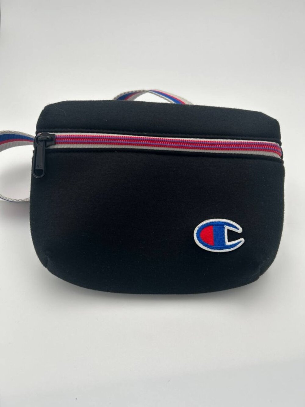 Champion Black Waist Bag Fanny Pack Logo Red White Blue Stripe